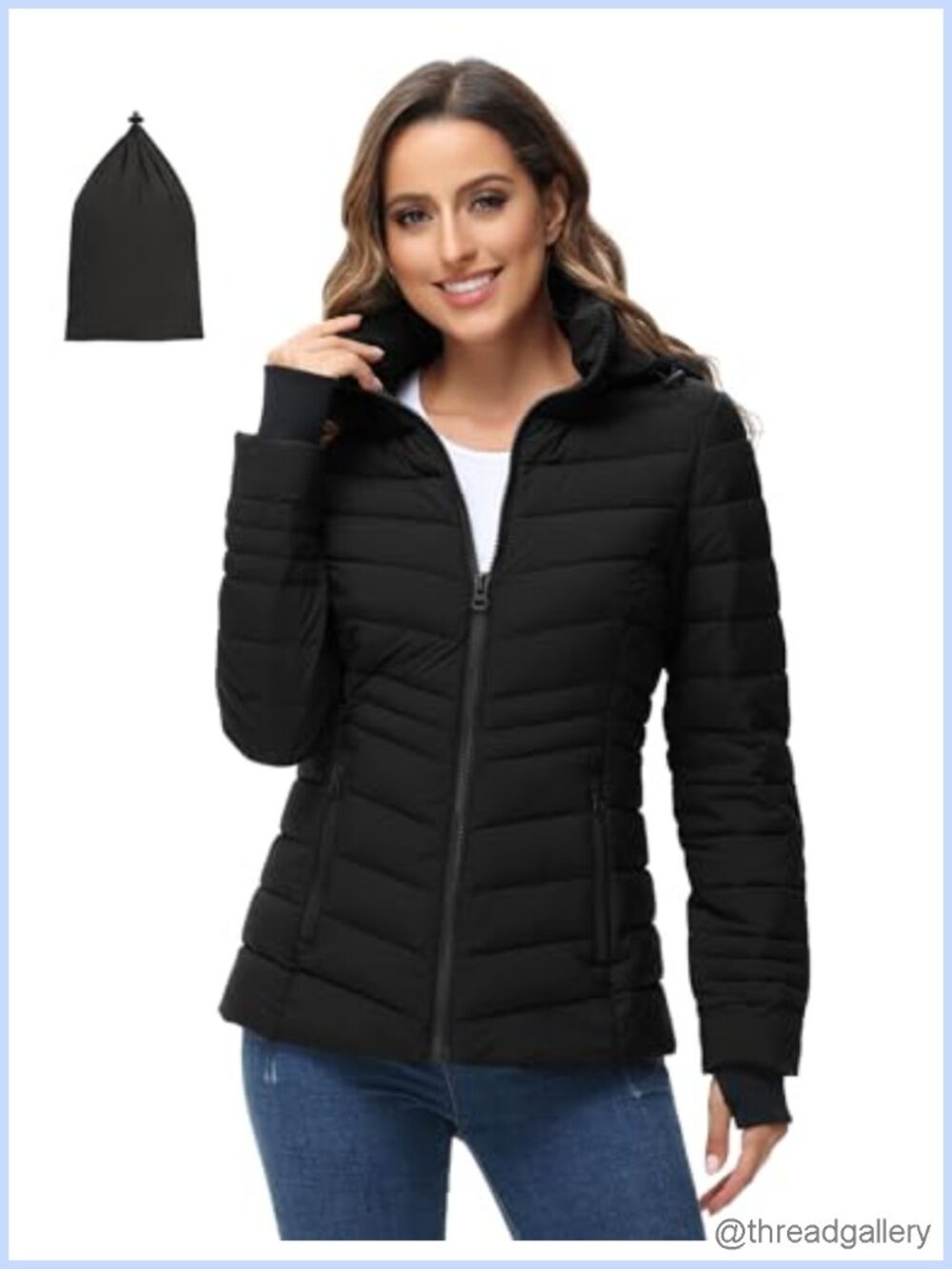 Women's Lightweight Packable Puffer Jacket Detachable Hood Quilted Winter Coat